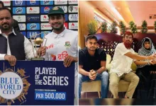 بنگلادیشی کرکٹر مہدی حسن نے پاکستان کیخلاف سیریز کی انعامی رقم رکشے والے کی فیملی کو دیدی—فوٹوـ مہدی حسن میراز